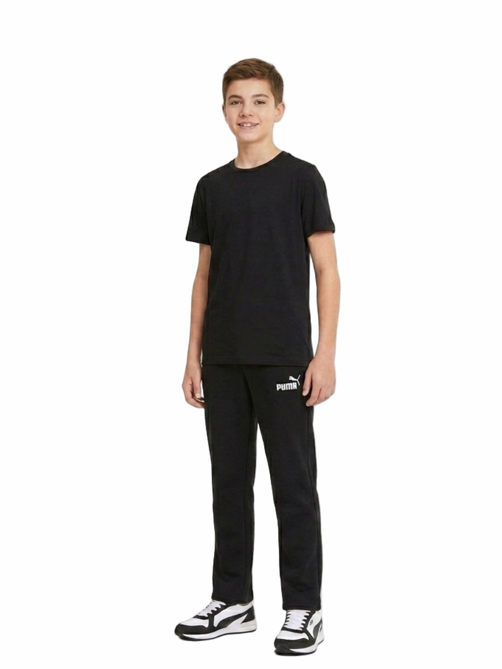 Puma Young Teen Male Man XS Black White Sweatpants School Joggers Pants Bottoms